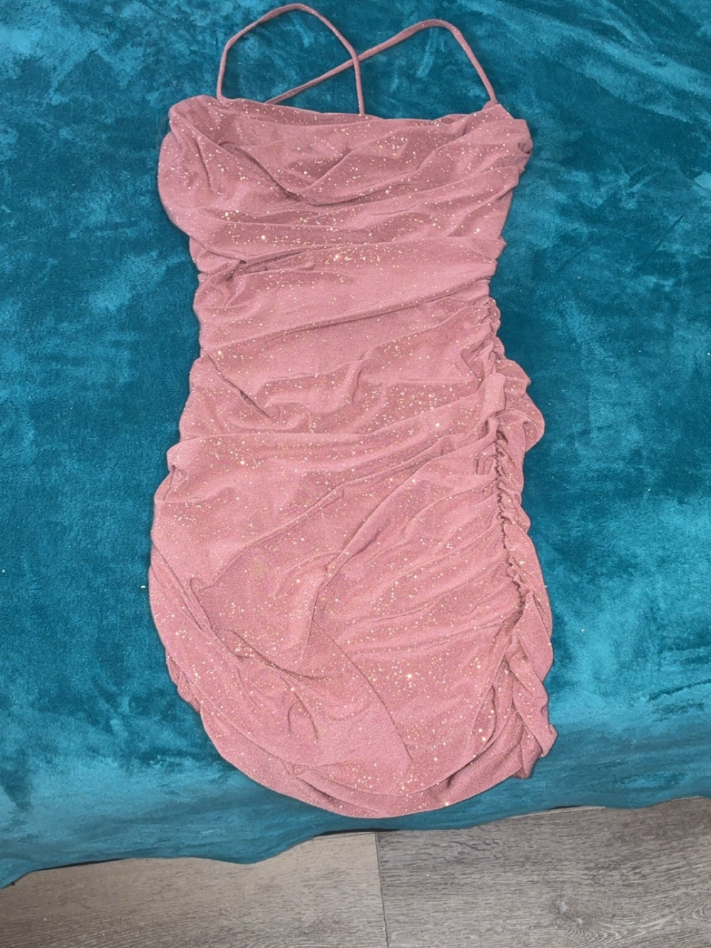 Sabora Glittery Pink Dress Medium Women’s bodycon mini runched